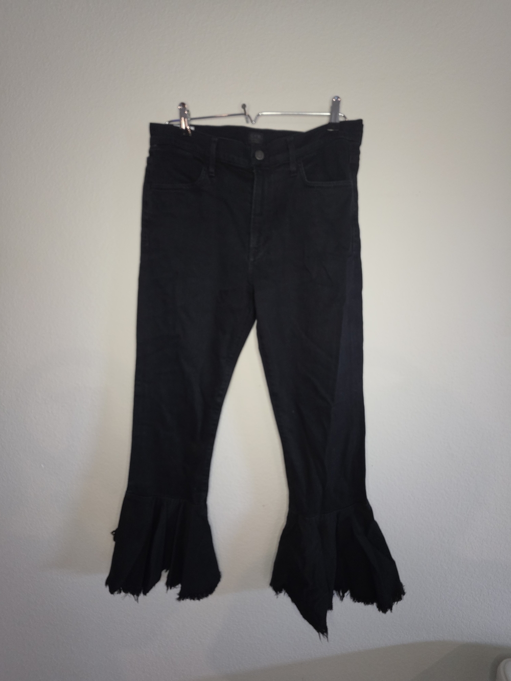 Citizens Of Humanity Black Flare Jeans with Fringed Hem